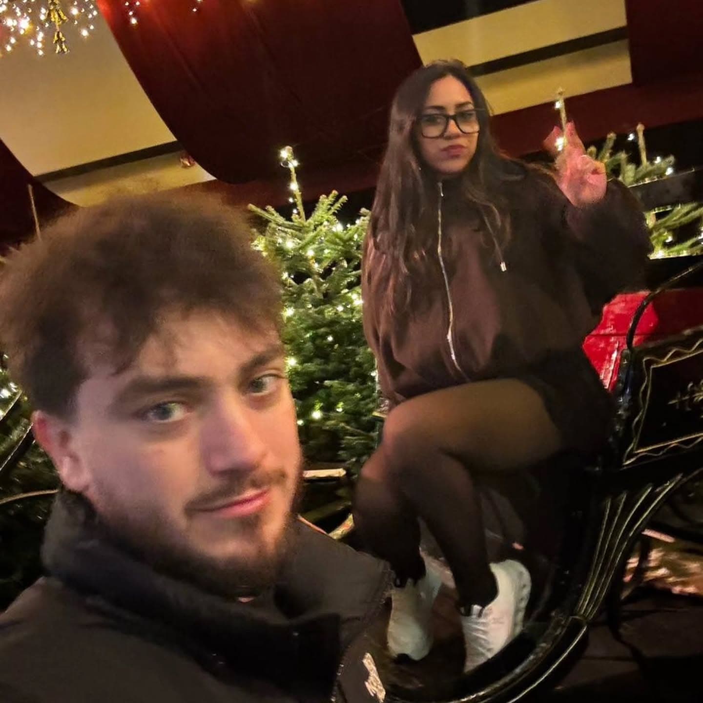 Michalis and Cristal with the Christmas carriage